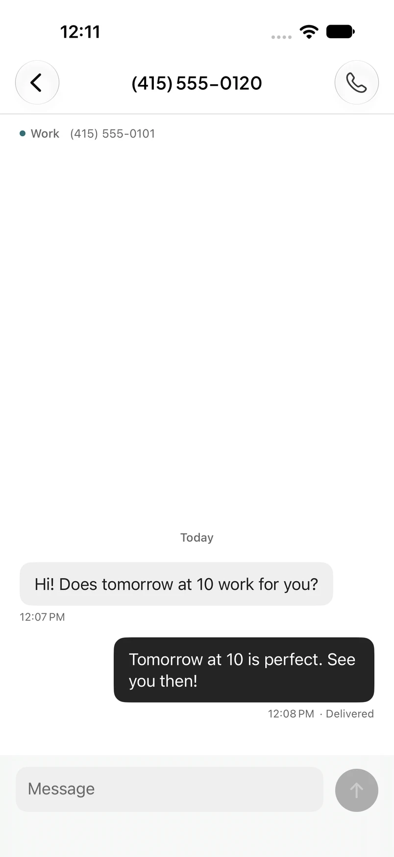 Texting a customer in RingOtter. Sample activity.