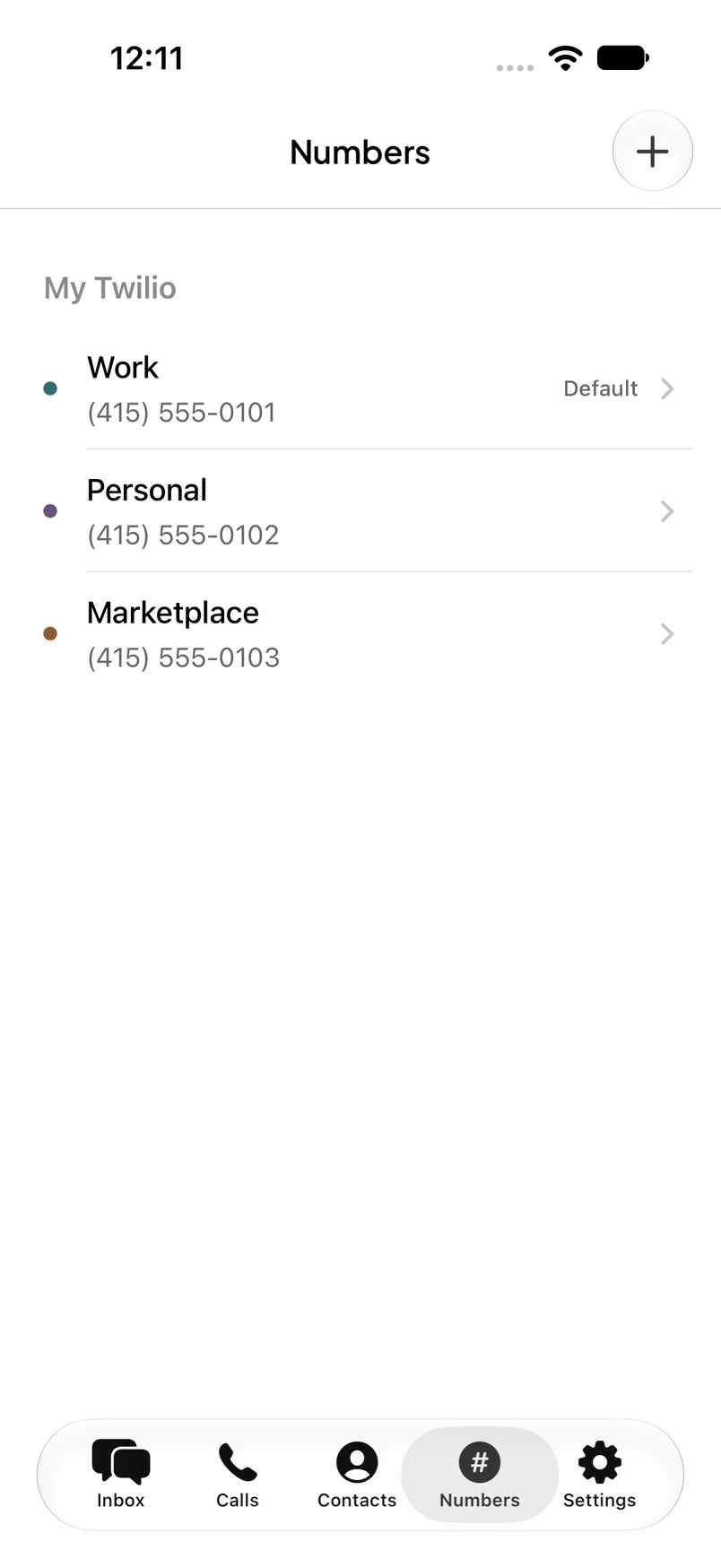 Business numbers organized in RingOtter. Sample activity.